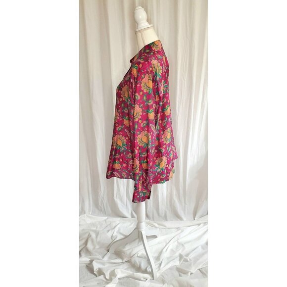 Lauren Ralph Lauren 100% Silk Womens 2XL Pink Green Paisley Button Up Shirt Art - Picture 6 of 13